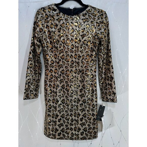NWT Aidan Mattox Sequined Leopard Print Bodycon Dress $195 - Picture 4 of 7